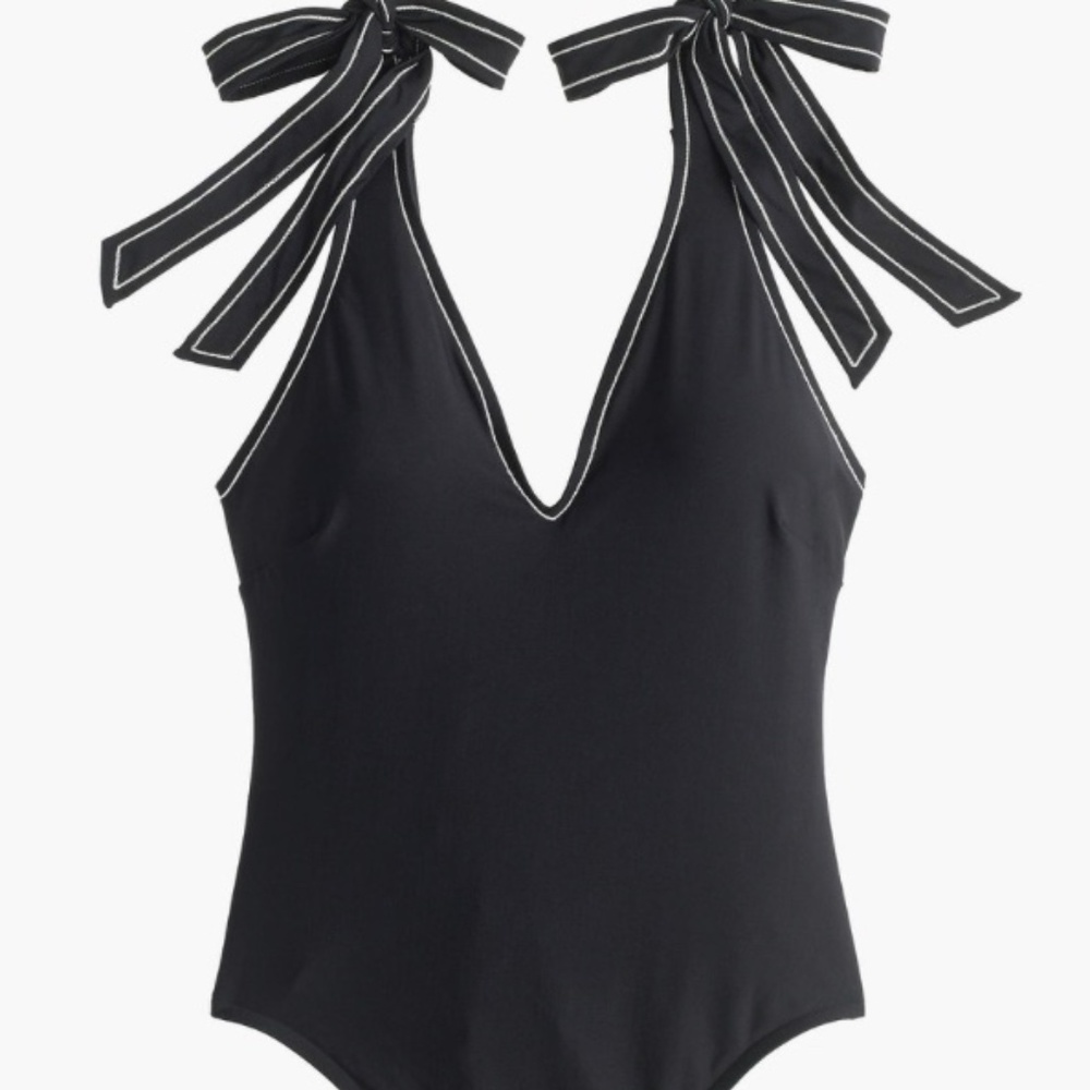 J. Crew ShoulderTie One Piece Swimsuit Black 6 NWT